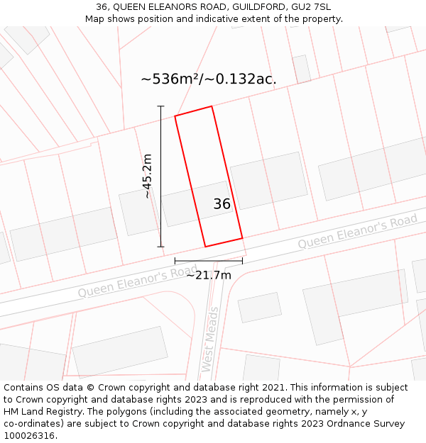 36, QUEEN ELEANORS ROAD, GUILDFORD, GU2 7SL: Plot and title map