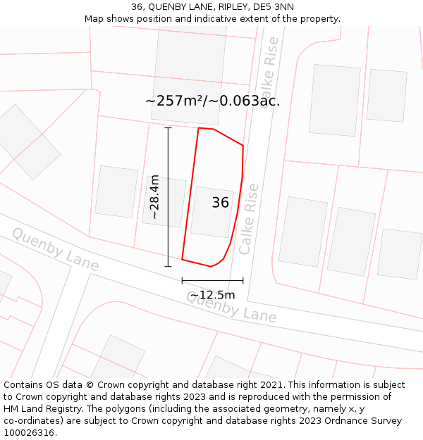 36, QUENBY LANE, RIPLEY, DE5 3NN: Plot and title map