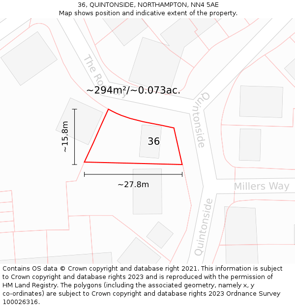 36, QUINTONSIDE, NORTHAMPTON, NN4 5AE: Plot and title map