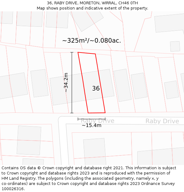 36, RABY DRIVE, MORETON, WIRRAL, CH46 0TH: Plot and title map