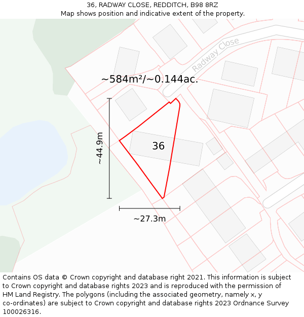 36, RADWAY CLOSE, REDDITCH, B98 8RZ: Plot and title map