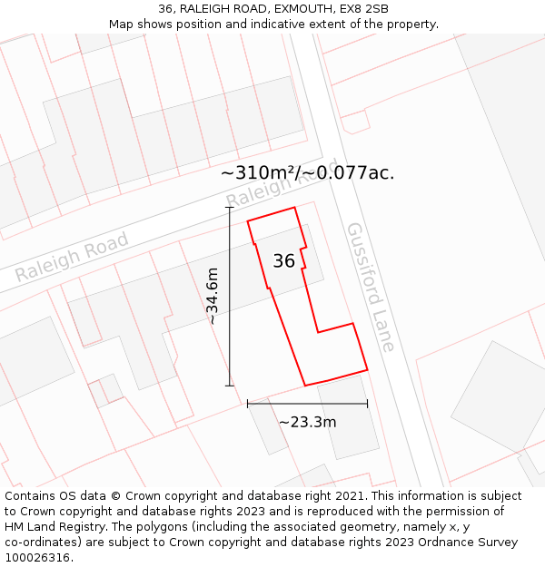 36, RALEIGH ROAD, EXMOUTH, EX8 2SB: Plot and title map