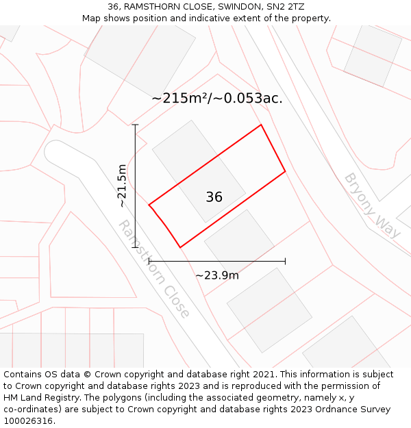 36, RAMSTHORN CLOSE, SWINDON, SN2 2TZ: Plot and title map