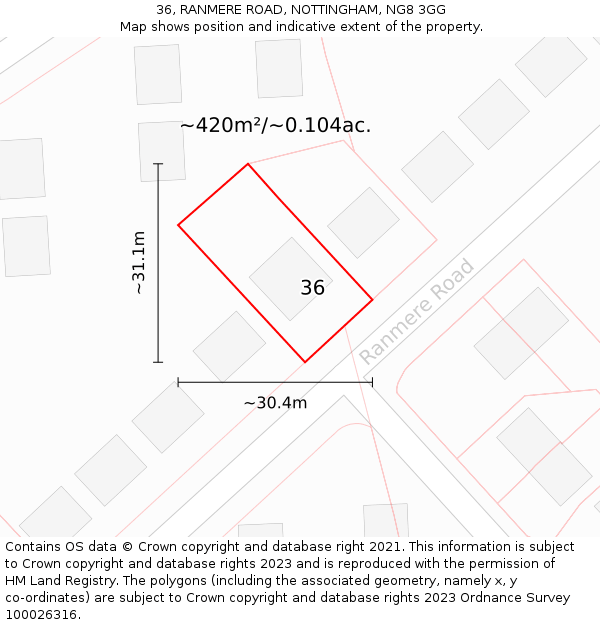 36, RANMERE ROAD, NOTTINGHAM, NG8 3GG: Plot and title map