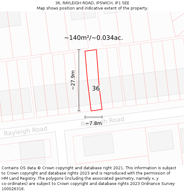 36, RAYLEIGH ROAD, IPSWICH, IP1 5EE: Plot and title map