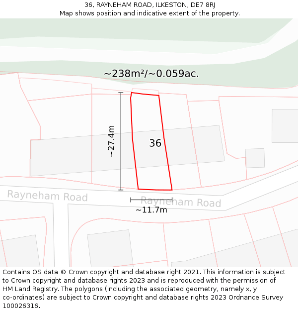 36, RAYNEHAM ROAD, ILKESTON, DE7 8RJ: Plot and title map