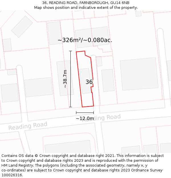 36, READING ROAD, FARNBOROUGH, GU14 6NB: Plot and title map