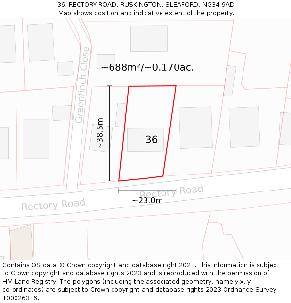 36, RECTORY ROAD, RUSKINGTON, SLEAFORD, NG34 9AD: Plot and title map