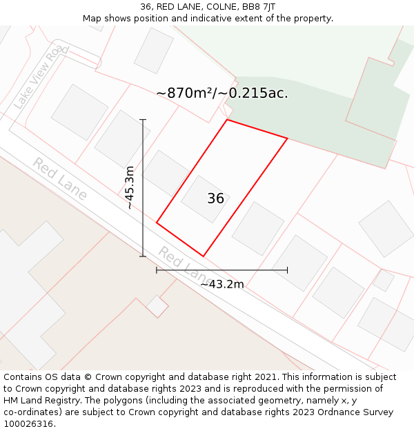 36, RED LANE, COLNE, BB8 7JT: Plot and title map