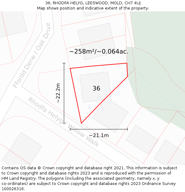 36, RHODFA HELYG, LEESWOOD, MOLD, CH7 4UJ: Plot and title map