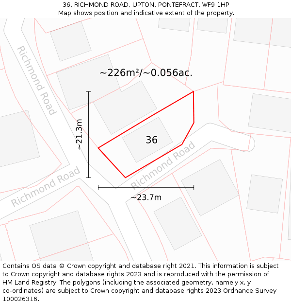 36, RICHMOND ROAD, UPTON, PONTEFRACT, WF9 1HP: Plot and title map