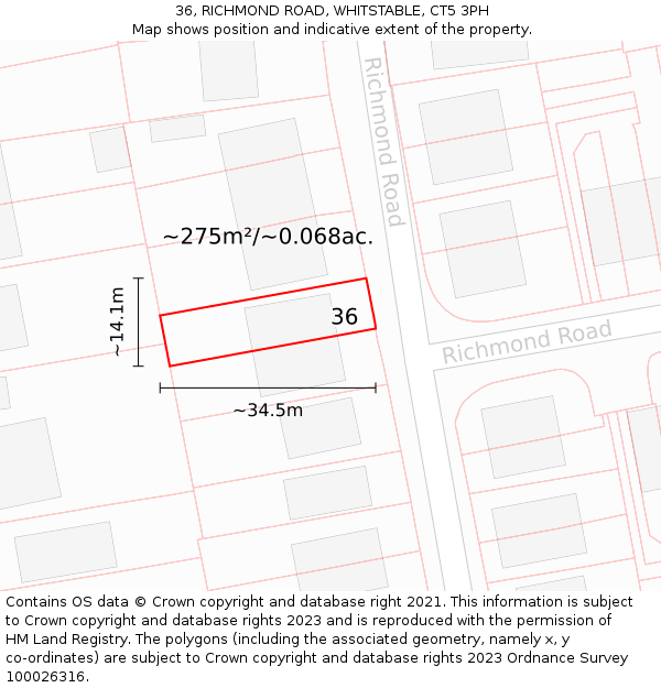 36, RICHMOND ROAD, WHITSTABLE, CT5 3PH: Plot and title map