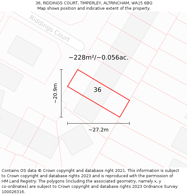 36, RIDDINGS COURT, TIMPERLEY, ALTRINCHAM, WA15 6BG: Plot and title map