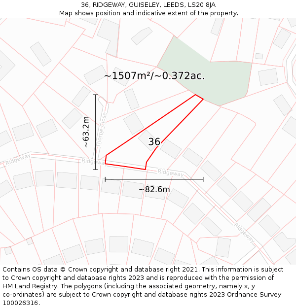 36, RIDGEWAY, GUISELEY, LEEDS, LS20 8JA: Plot and title map