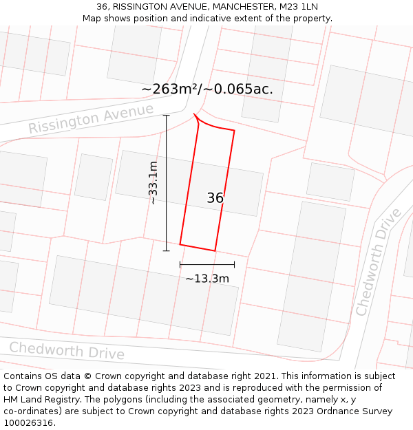 36, RISSINGTON AVENUE, MANCHESTER, M23 1LN: Plot and title map