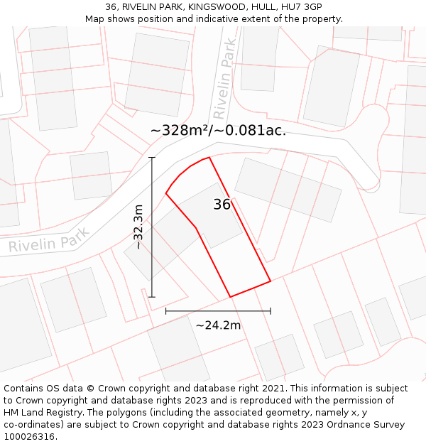 36, RIVELIN PARK, KINGSWOOD, HULL, HU7 3GP: Plot and title map