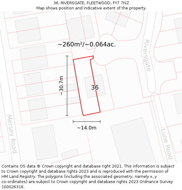 36, RIVERSGATE, FLEETWOOD, FY7 7NZ: Plot and title map