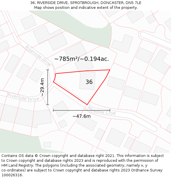 36, RIVERSIDE DRIVE, SPROTBROUGH, DONCASTER, DN5 7LE: Plot and title map