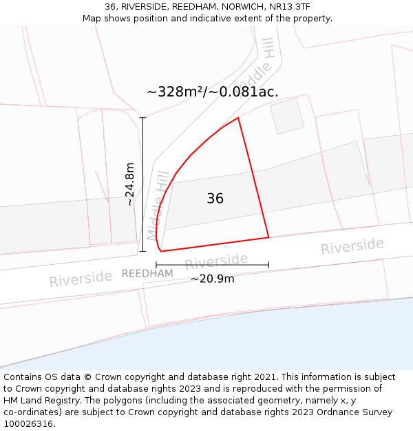 36, RIVERSIDE, REEDHAM, NORWICH, NR13 3TF: Plot and title map