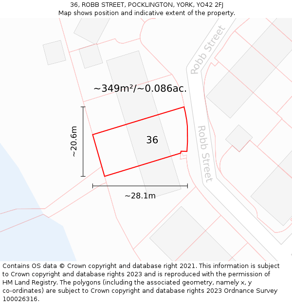 36, ROBB STREET, POCKLINGTON, YORK, YO42 2FJ: Plot and title map