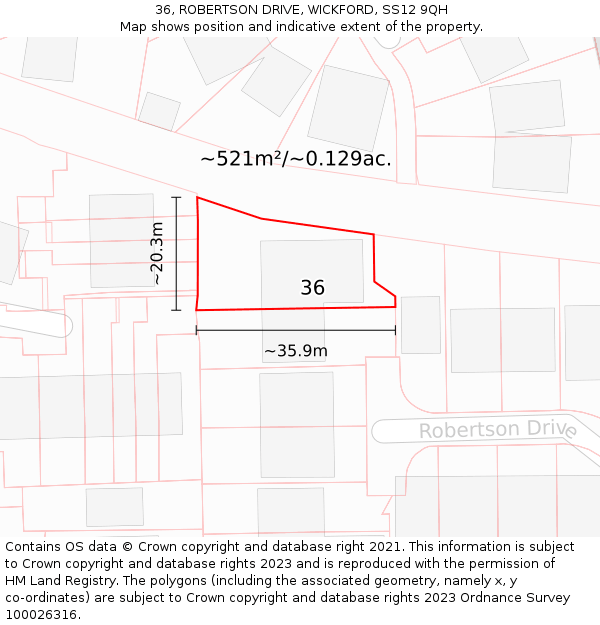 36, ROBERTSON DRIVE, WICKFORD, SS12 9QH: Plot and title map