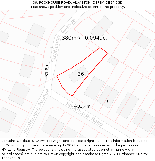 36, ROCKHOUSE ROAD, ALVASTON, DERBY, DE24 0GD: Plot and title map