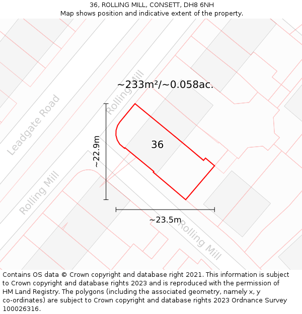 36, ROLLING MILL, CONSETT, DH8 6NH: Plot and title map