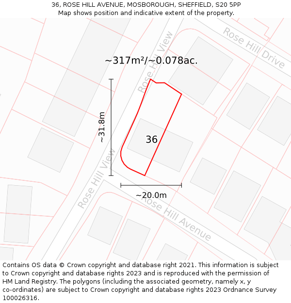 36, ROSE HILL AVENUE, MOSBOROUGH, SHEFFIELD, S20 5PP: Plot and title map