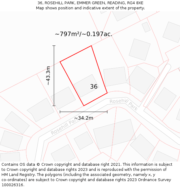 36, ROSEHILL PARK, EMMER GREEN, READING, RG4 8XE: Plot and title map