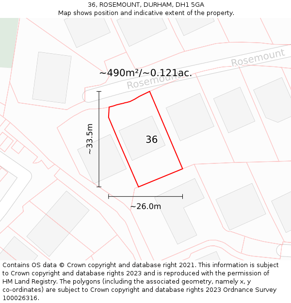 36, ROSEMOUNT, DURHAM, DH1 5GA: Plot and title map