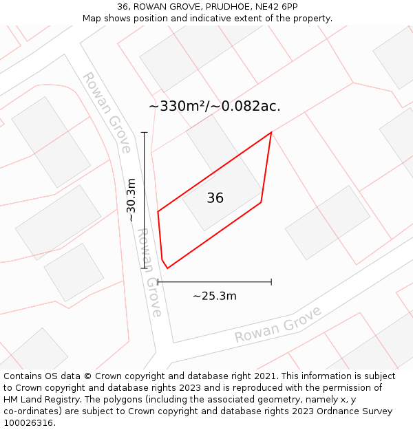 36, ROWAN GROVE, PRUDHOE, NE42 6PP: Plot and title map