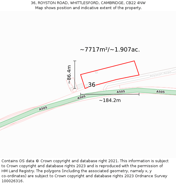 36, ROYSTON ROAD, WHITTLESFORD, CAMBRIDGE, CB22 4NW: Plot and title map