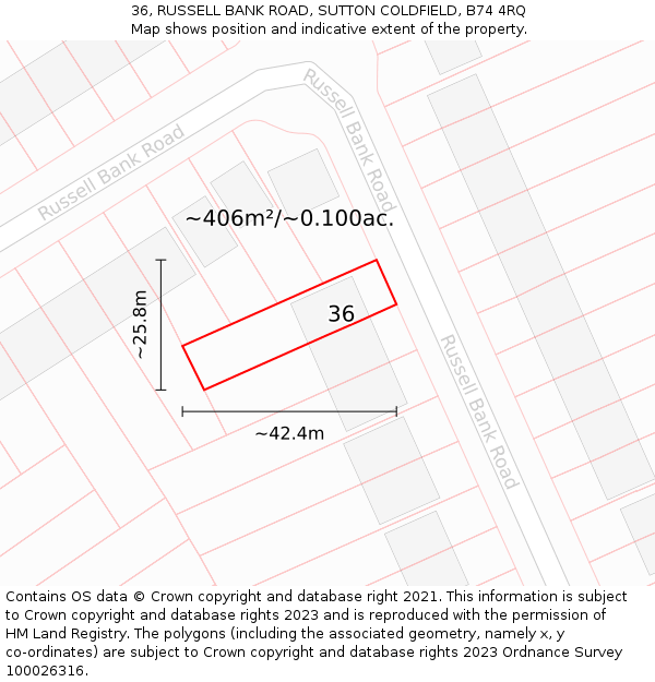 36, RUSSELL BANK ROAD, SUTTON COLDFIELD, B74 4RQ: Plot and title map