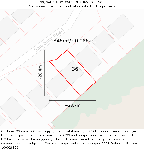 36, SALISBURY ROAD, DURHAM, DH1 5QT: Plot and title map