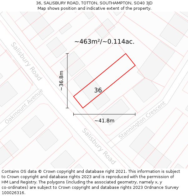 36, SALISBURY ROAD, TOTTON, SOUTHAMPTON, SO40 3JD: Plot and title map