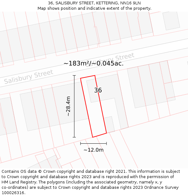 36, SALISBURY STREET, KETTERING, NN16 9LN: Plot and title map