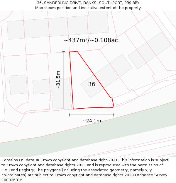 36, SANDERLING DRIVE, BANKS, SOUTHPORT, PR9 8RY: Plot and title map