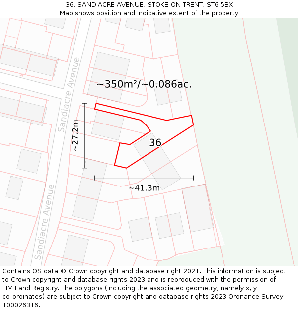 36, SANDIACRE AVENUE, STOKE-ON-TRENT, ST6 5BX: Plot and title map