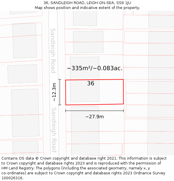 36, SANDLEIGH ROAD, LEIGH-ON-SEA, SS9 1JU: Plot and title map