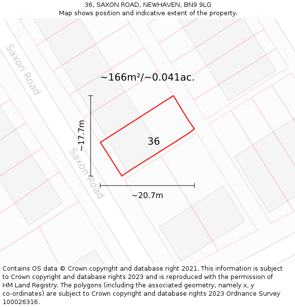 36, SAXON ROAD, NEWHAVEN, BN9 9LG: Plot and title map