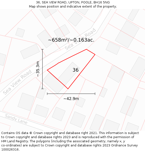 36, SEA VIEW ROAD, UPTON, POOLE, BH16 5NG: Plot and title map
