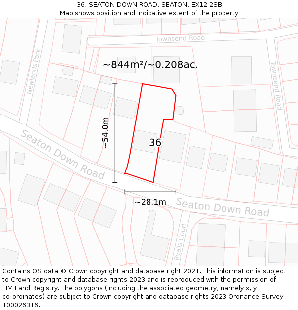 36, SEATON DOWN ROAD, SEATON, EX12 2SB: Plot and title map