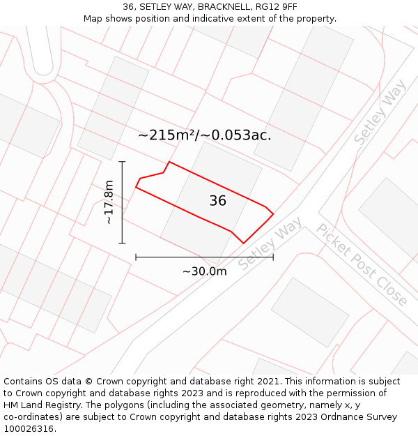 36, SETLEY WAY, BRACKNELL, RG12 9FF: Plot and title map