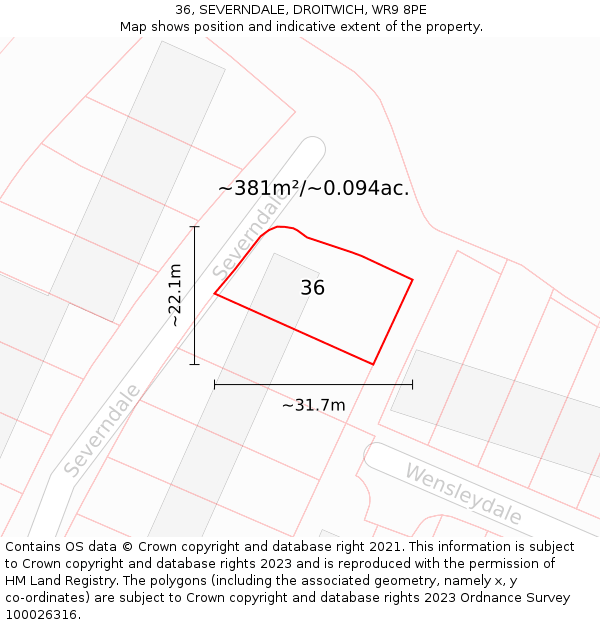 36, SEVERNDALE, DROITWICH, WR9 8PE: Plot and title map