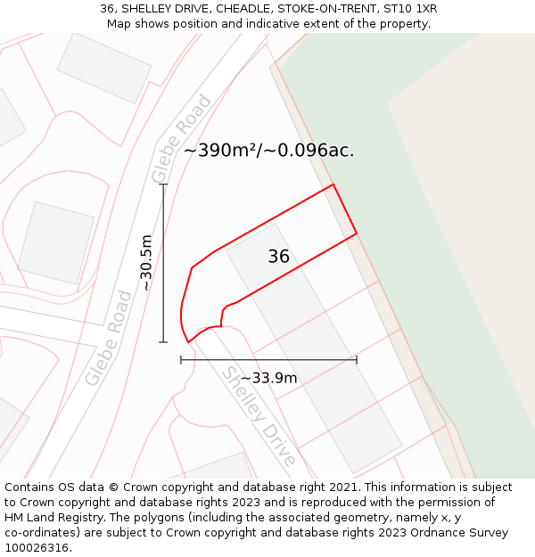 36, SHELLEY DRIVE, CHEADLE, STOKE-ON-TRENT, ST10 1XR: Plot and title map