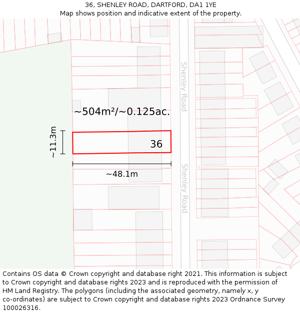 36, SHENLEY ROAD, DARTFORD, DA1 1YE: Plot and title map