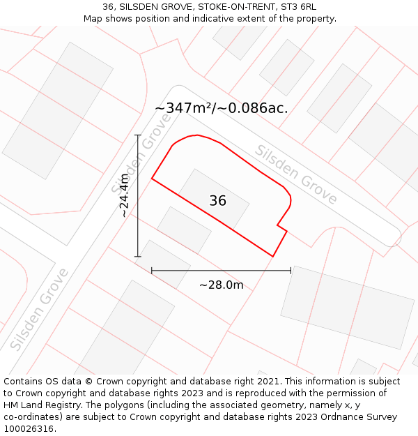 36, SILSDEN GROVE, STOKE-ON-TRENT, ST3 6RL: Plot and title map