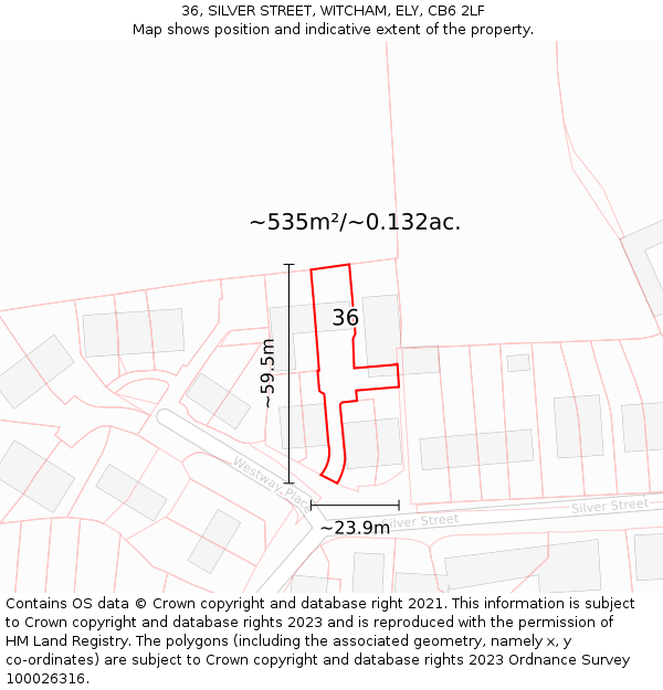 36, SILVER STREET, WITCHAM, ELY, CB6 2LF: Plot and title map