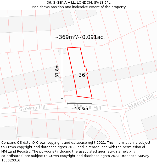 36, SKEENA HILL, LONDON, SW18 5PL: Plot and title map