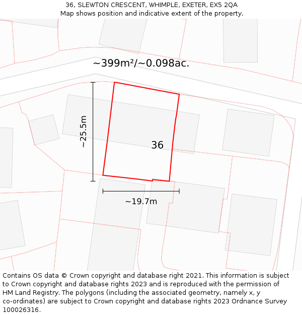 36, SLEWTON CRESCENT, WHIMPLE, EXETER, EX5 2QA: Plot and title map